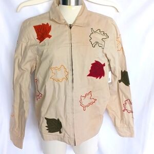 NorthCrest Cream Denim Embroidered Jacket, Fall Theme, 20" PTP, 23"L